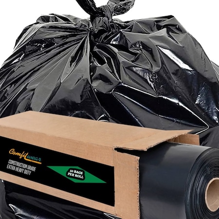 Comfitwear Industrial Strength 45 Gal Extra Heavy Duty Contractor Black Garbage Bags 50pc Roll CB-345IS